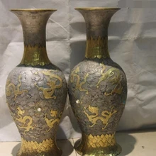 USPS в США S3338 Старый Урожай Собирать Ручной гравировкой Серебряный 24 К Золото Позолота Девять Дракон Горшок Ваза