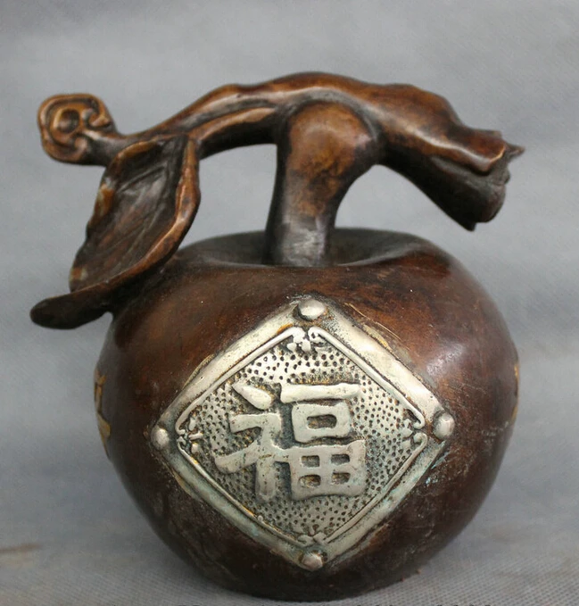 

S4406 Folk China Chinese Bronze Silver Fruit Wealth PingAn Fu Apple Statue Sculpture D0317