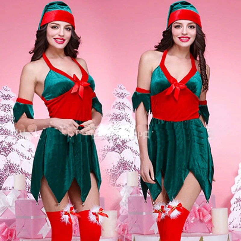 Качество для рождественской вечеринки костюмы Новый женский взрослых сексуальные формы искушение Елки Зеленые играть вечерние костюмы