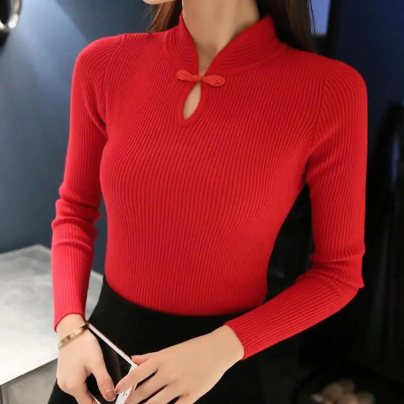 New Women sweaters Elegant Cheongsam collar pullover women Knitted ...
