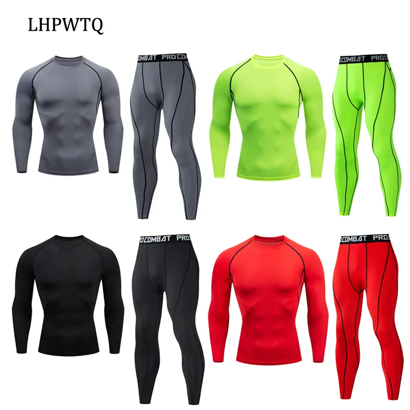 

New Sports Suits Winter Men Compression Set Thermal Underwear Sets Elastic Long Johns for Men MMA Compressiom Long Sleeve Set