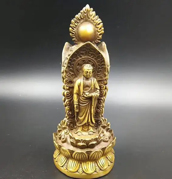 

China pure brass western three sacred Buddha Standing lotus statue