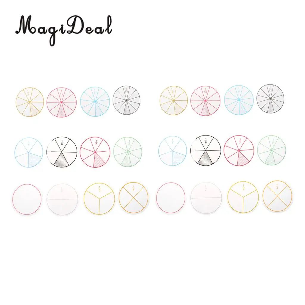 2 set of 24pcs Plastic Numbered Fractions Circles Math Chips Mathematics Number Kids Student Teaching Aids Toy