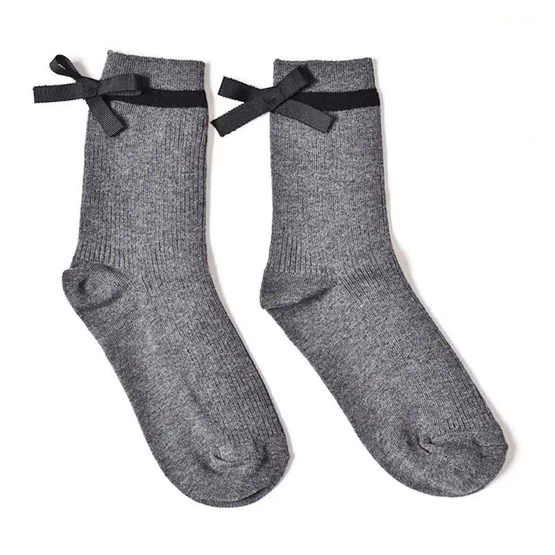 Preppy Style Cotton Lined Bowknot Girls Socks Mid Length Cotton socks