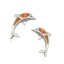 Синтетический оранжевый огонь из камня опала женские серебряные серьги-гвоздики в форме дельфина