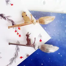 Харадзюку, мультяшная кошка на волшебной метле, заколки для волос, для женщин и девочек, металлические блестки, боковая челка, заколки, кошечка, конский хвост, держатель для волос