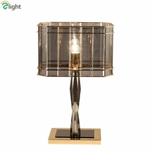 Современная роскошная серое стекло хрустальная Светодиодная настольная лампа Lustre Plate металлическая настольная лампа прикроватная лампа Lamparas для внутреннего освещения