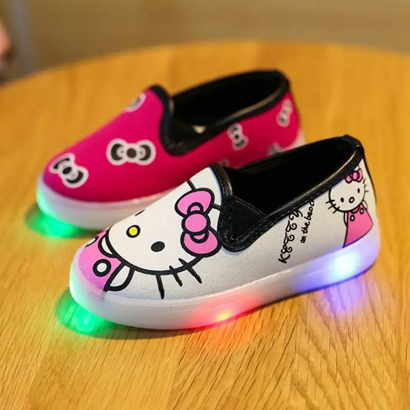 Kitty Cat Kids Shoes Children Canvas Led Shoes Kid Sneakers Girls Hello