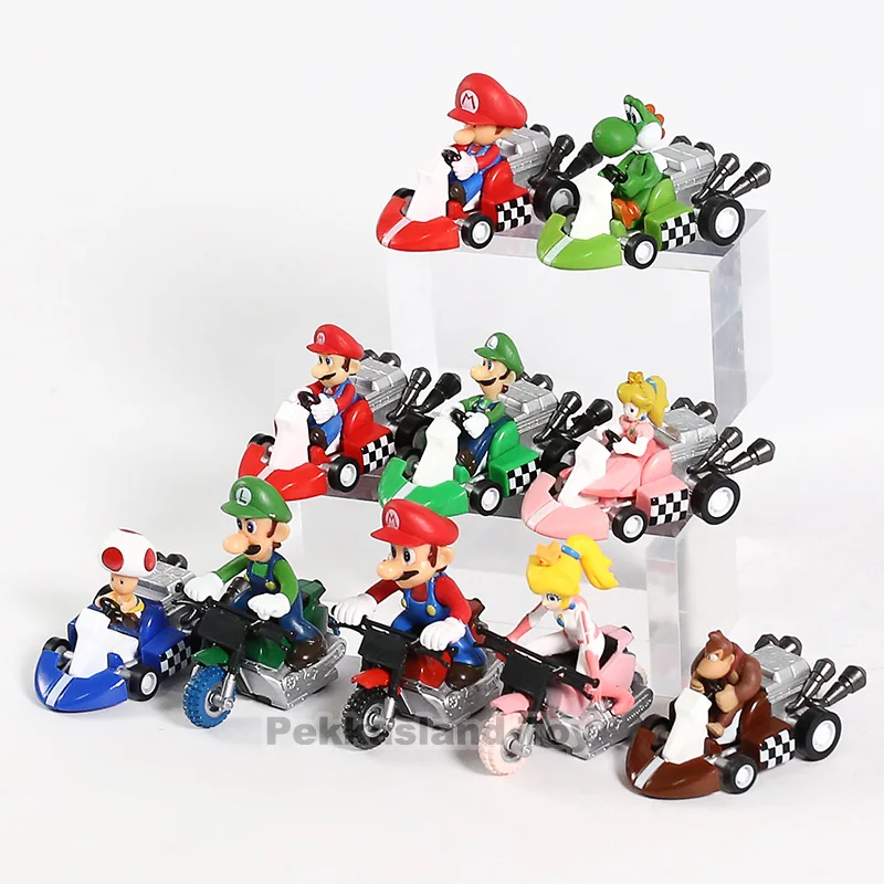 10 шт./компл. аниме Figura Super Mario Bros Kart Pull Back автомобиль милый ПВХ фигурка Коллекционная кукла модель игрушки для детей