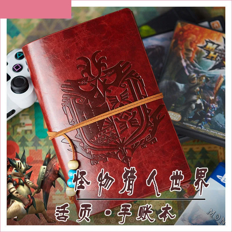 

Japan Game Monster Hunter World Cosplay Retro PU Journal Memo Notebook Kraft Paper Diary Workbook Hand Book Anime Xmas Gift