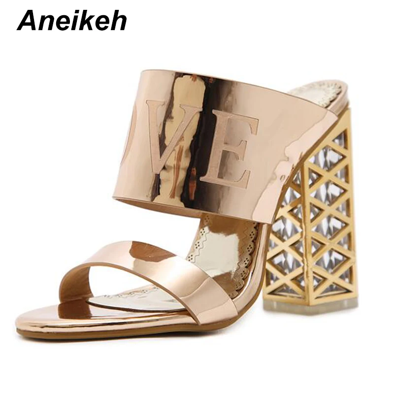 

Aneikeh Fashion Women Summer Sandals Slippers Thick Heel Sandals Flip Flop Crystal Hollow High Women Shoes Size 34-40 Dress