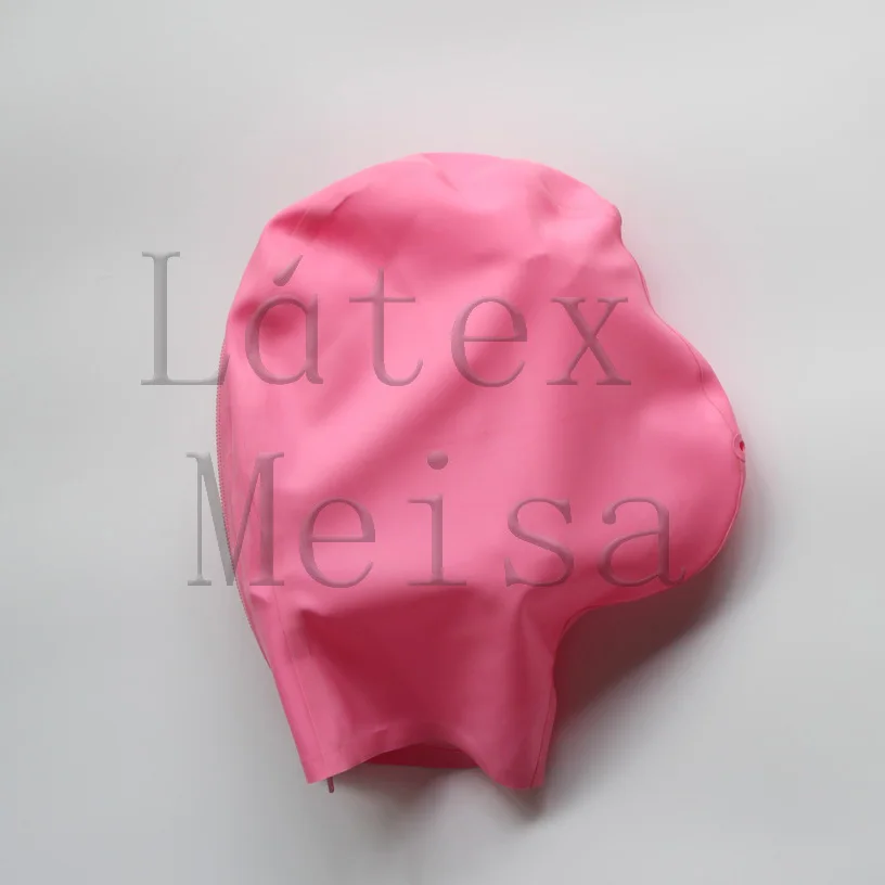 Breathless pink color latex mask bdsm open breath hole with back zip for adults | Тематическая одежда и униформа
