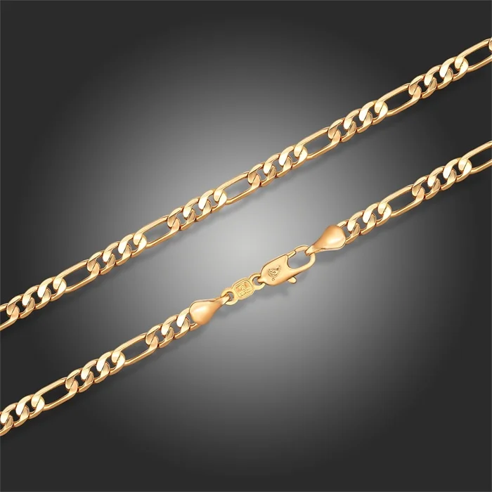 

Yellow or White Gold Color Figaro Chain Long Necklace Men Jewelry 60cm 24" width 4mm Fashion Collares Women Kolye Hiphop Punk