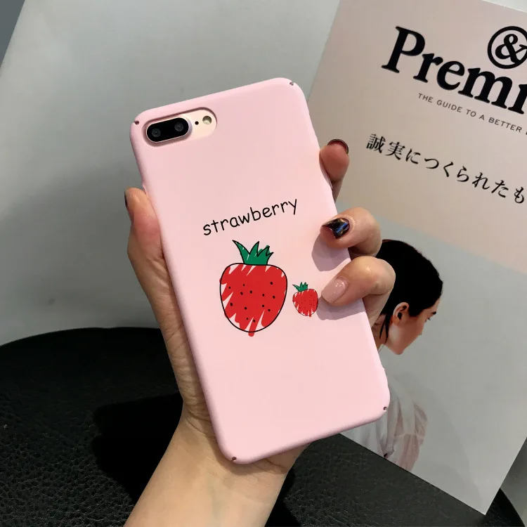 

Lovely Pink Strawberry Phone Case For iphone X XR XS Max 6 6S 7 8 Plus Hard PC Plastic Back Cover Coque