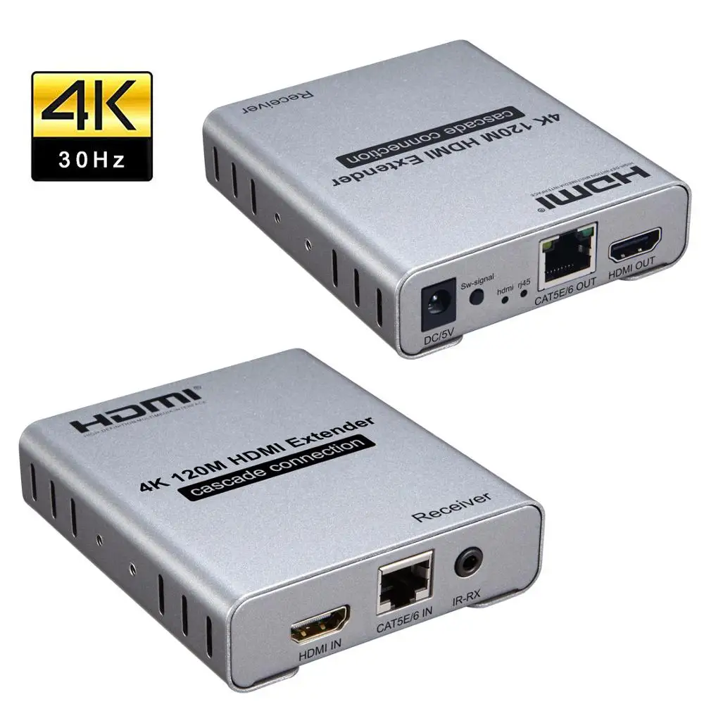 HDMI экстендеры 4K@ 30 HZ 1080 P 120 M по Ethernet RJ45 CAT5e/6 кабель локальная Петля-выход с ИК-пультом