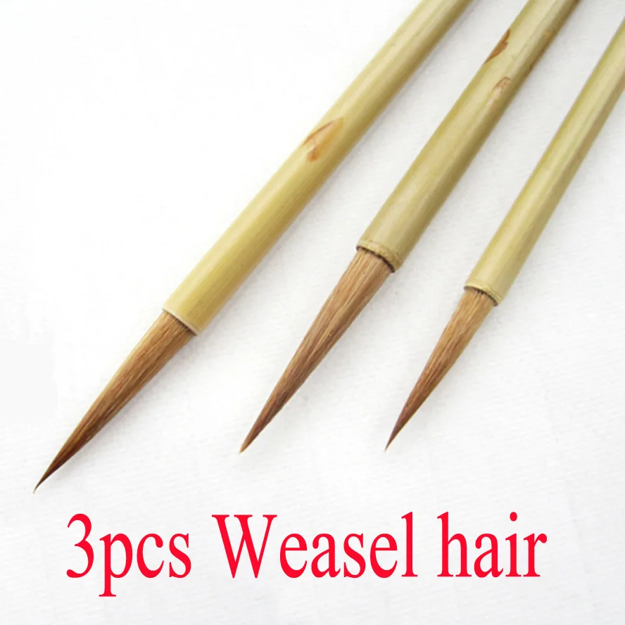 3pcs Small Calligraphy Brushes Pen Weasel Hair Line Brush Long Tip