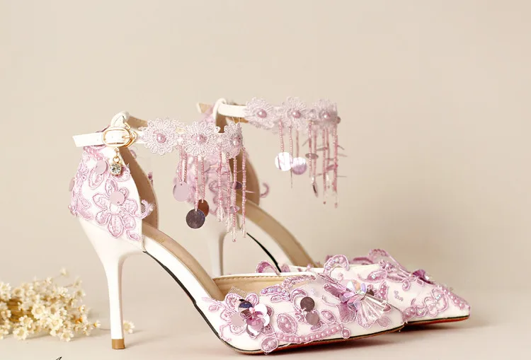 Purple tassel paillette wristband bridal shoes ultra high heels thin heels formal dress shoes women s