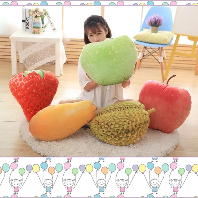 

BABIQU 1pc Simulation Fruit Pillow Cushion Vivid Lifelike Straberry Mango Durian Apple Plush Toy Soft Stuffed Gifts For Children