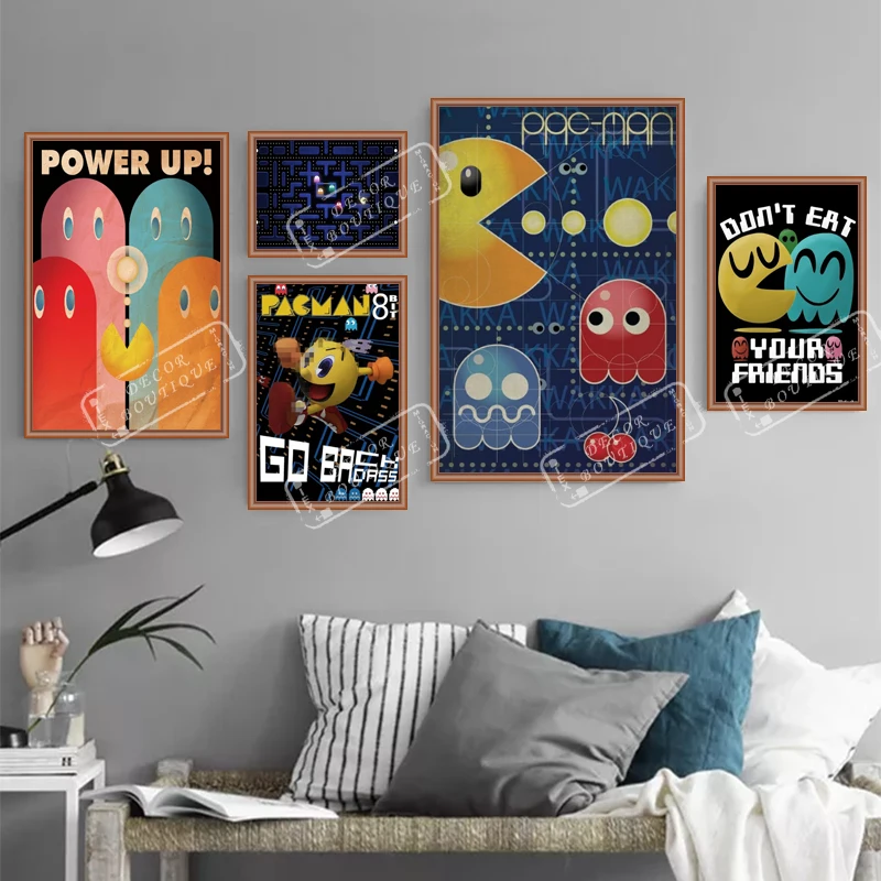 

Pacman Design Sketch Vintage Video Games Propaganda Poster Retro Canvas DIY Wall Stickers Art Home Bar Posters Decor Gift