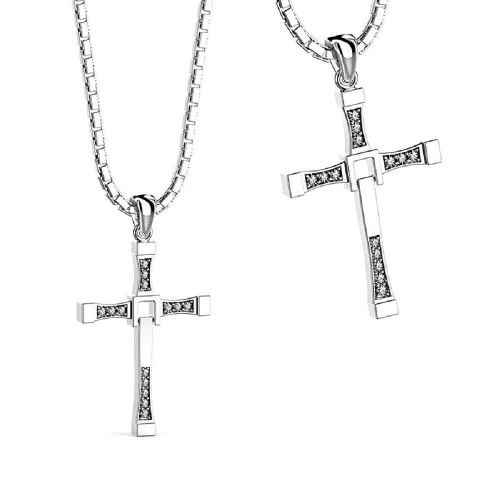 Crystal Cross Men Jewelry Jesus Pendant Fashion Gold/Steel Color Stainless Steel Pandent Necklace