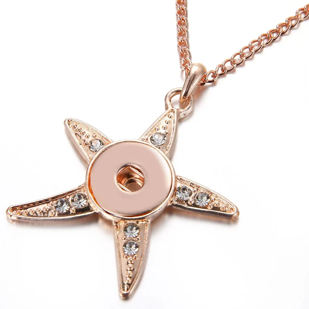 

New Ginger Rose Gold 18mm Starfish Snap Pendant Necklace lanyard Snap Necklace for women Fit 18mm Snap Buttons Summer jewelry