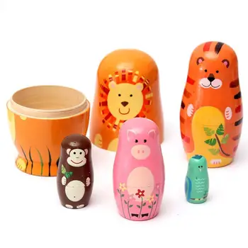

5Pcs/Set Cute Wooden Matryoshka Doll Nesting Dolls Animal Paint Babushka Lovely Wooden Nesting Doll Gifts For Kids