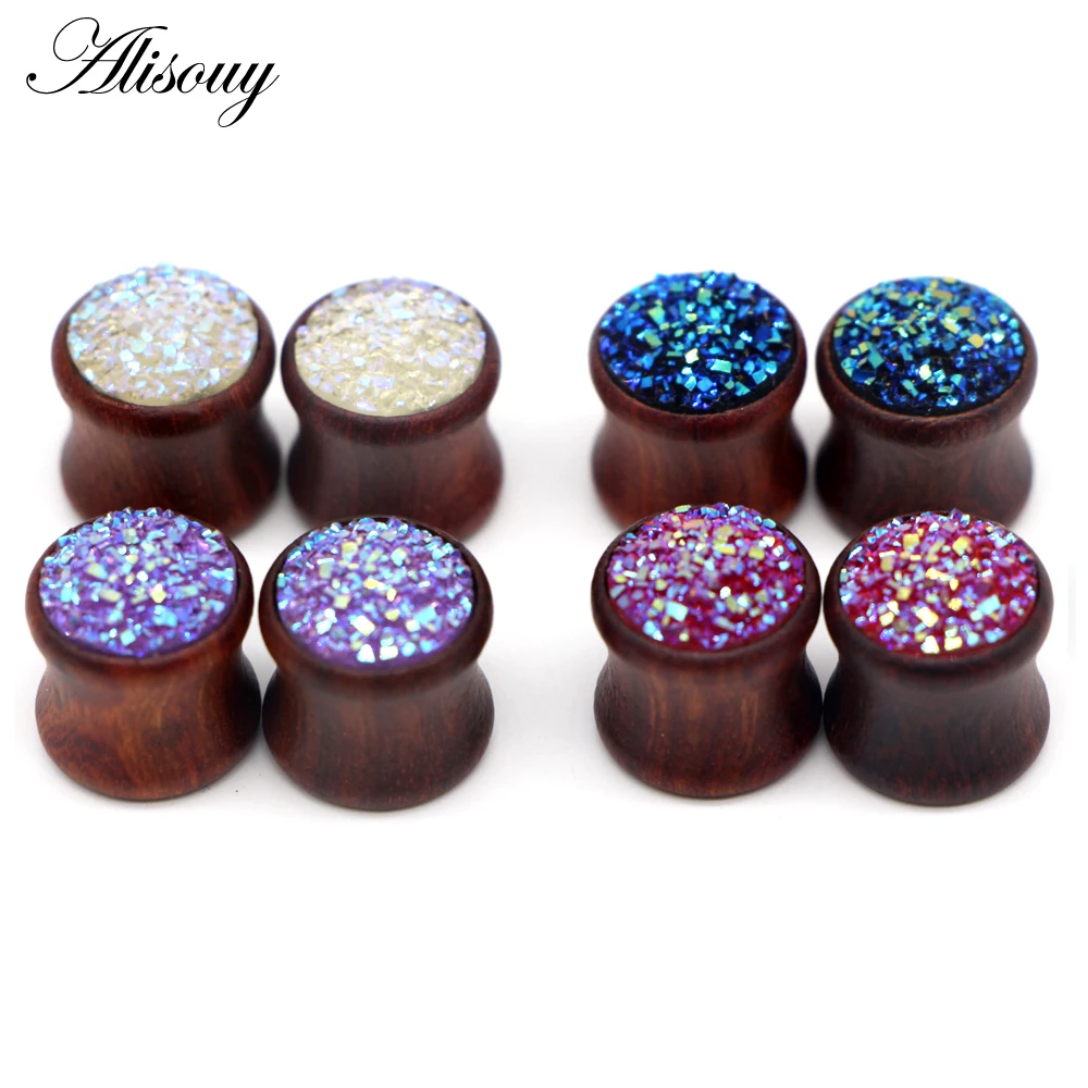 Alisouy 2pcs Wood plug & tunnel jewelry ear plugs piercing rosewood