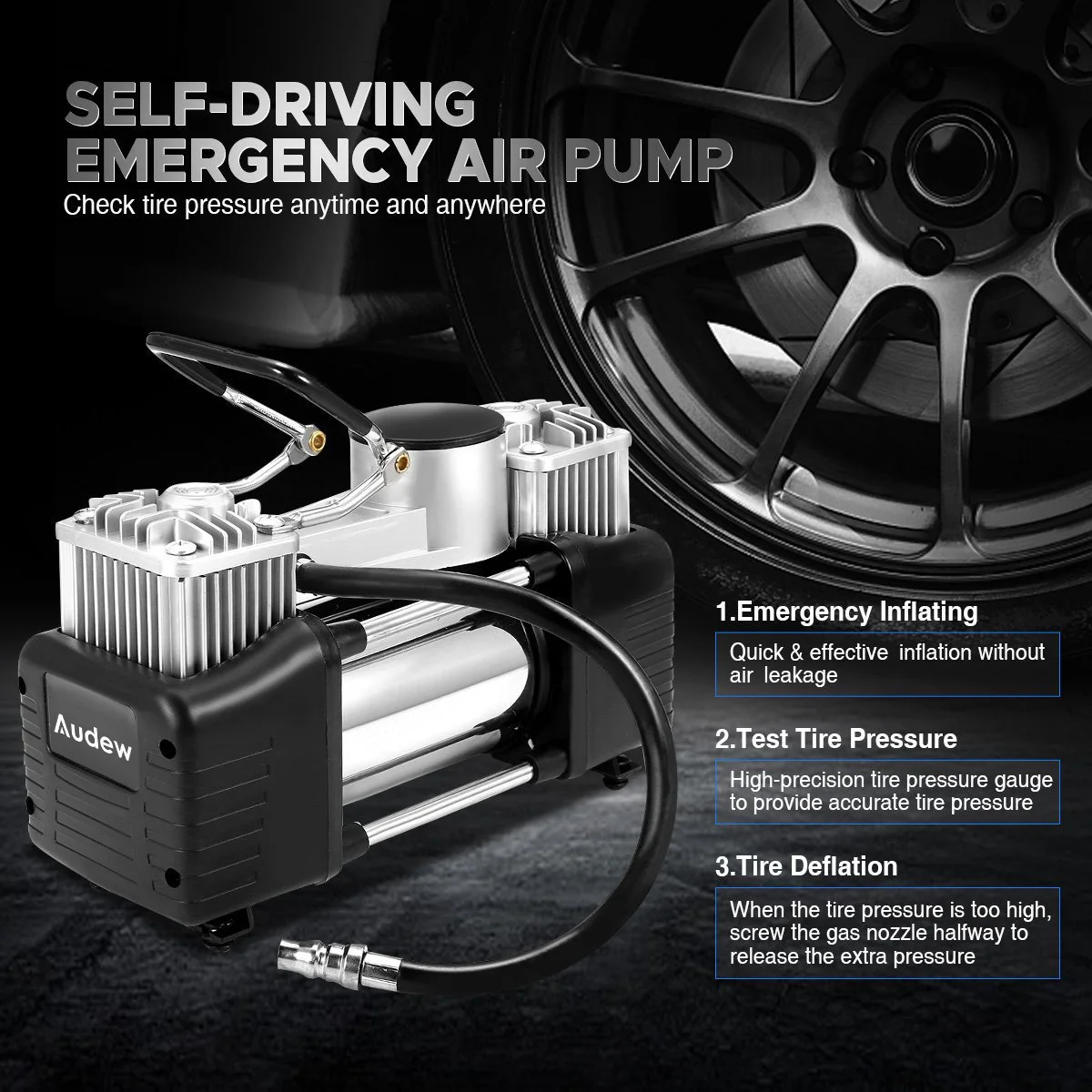 

Car Tire Tyre Inflator 12V 150PSI 150W Heavy Duty Double Cylinder Air Pump Compressor Allow use 3pcs Inflatable Adapters Convent