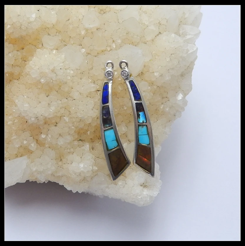 

New Product!!!A Combination Of Four Natural Stones 925 Silver Drop Colorful Vintage Short Earrings For Women Handmade Jewelry