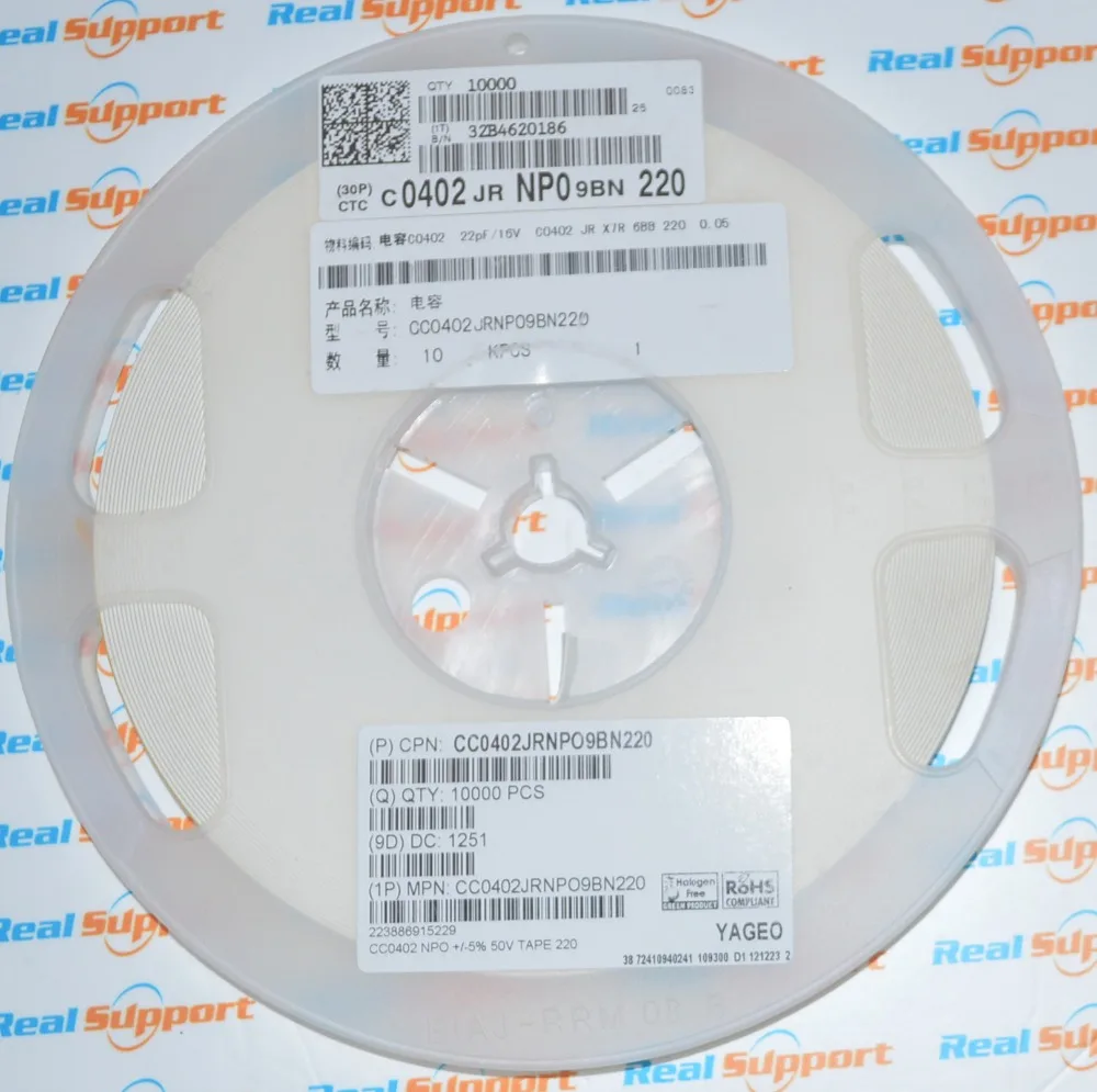 10000PCS/LOT 0402 22P 50V 220J 5% NPO SMD Ceramic Capacitor ...