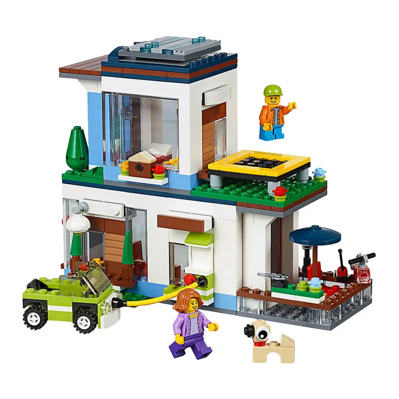 

Lepin City 3 in 1 24048 The Modern Home Set Creator 432Pcs Building Blocks Toys for Children Compatible Legoing Creators 31068