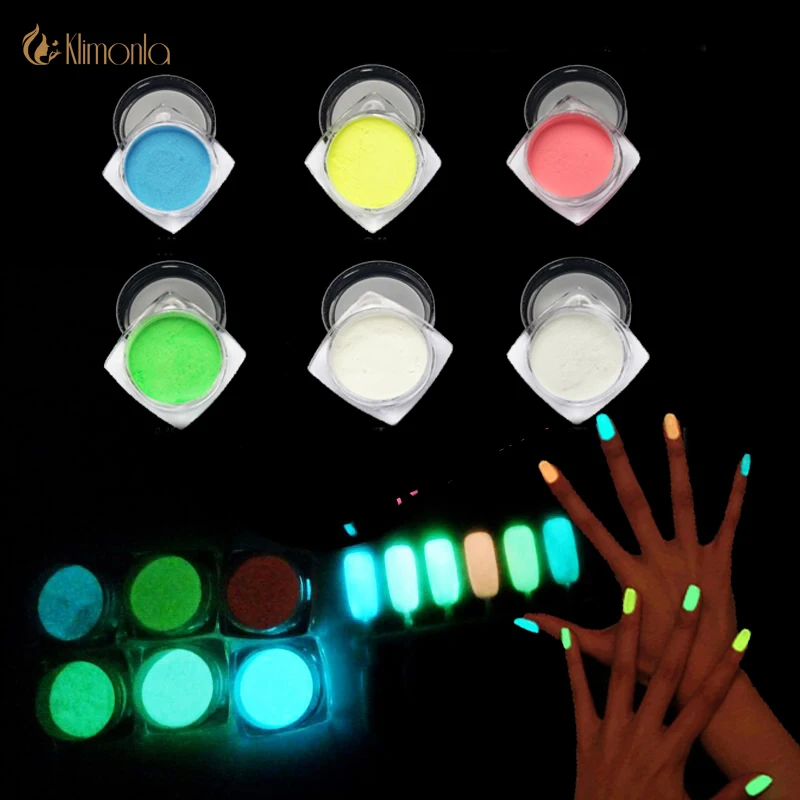 

6 Colors Luminous Nail Polish Powder Glow in the Dark Photochromic Pigment Nail Glitter Fluorescent Powder Shining Decoration