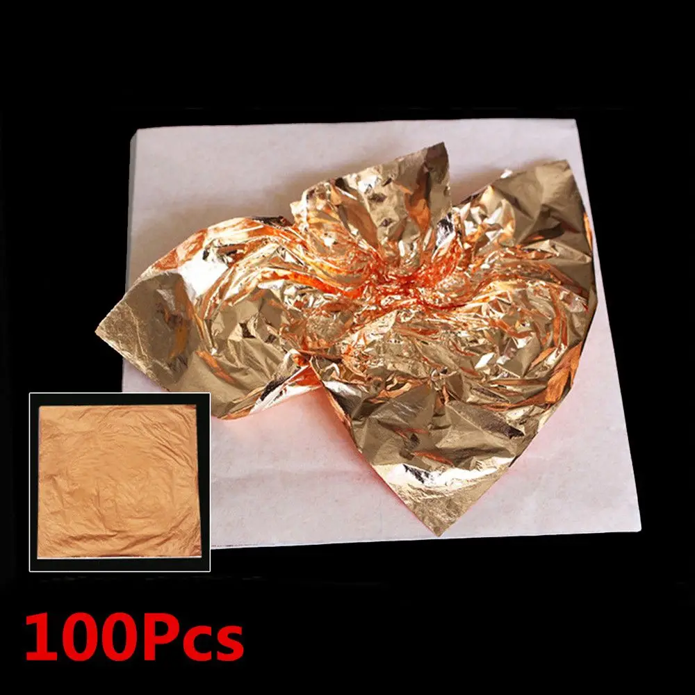 100pcs Art Gilding Craft Foil Paper Gold Leaf Aluminum Pad Party Decor 14*14cm