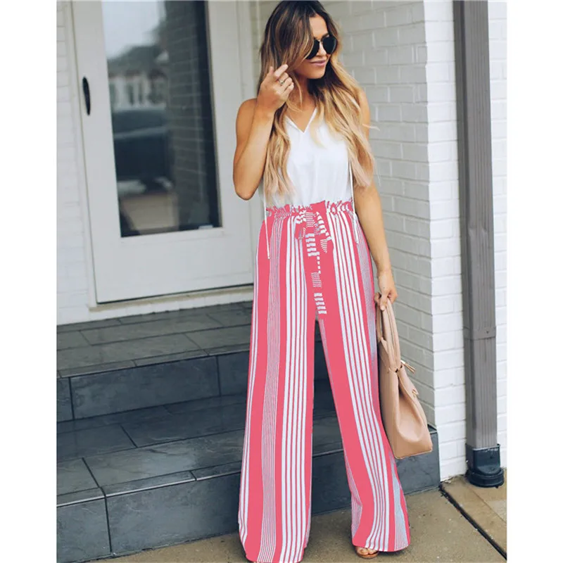 

Women's Clothing Pants Casual High Waist with Striped Micro-la Wide Leg Pants