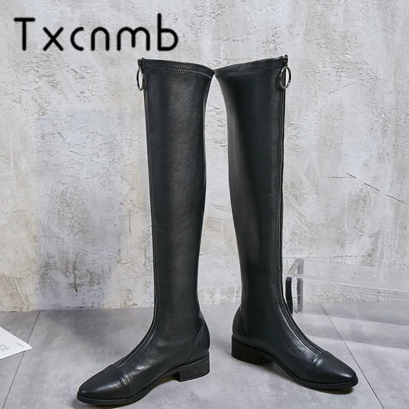 

TXCNMB 2019 Boots Women Over The Knee Boots for Women Winter Genuine Leather High Heel Shoes Woman Size 41 42 43