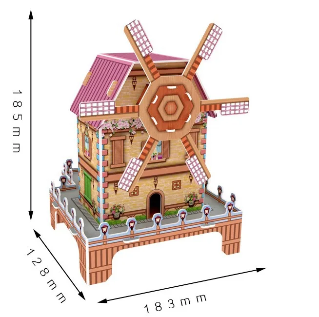 3D трехмерная головоломка, ветряная мельница, водяное колесо, бумажная Сборная модель здания, музыкальная шкатулка, головоломка, игрушки для детского подарка