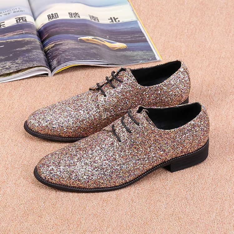 Italian Fashion Round Toe Sequined Oxfords For Men Camel/black Lace Up ...