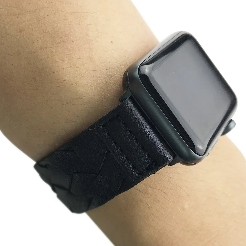 Ремешок кожаный плетеный для Apple Watch Band Series 6/5/4/3/2/SE классический мужской/женский