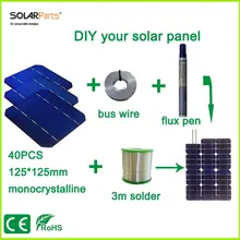 Solarparts 100W DIY your solar panel kits with 125*125mm monocrystalline solar cell use flux pen+tab wire+bus wire for DIY