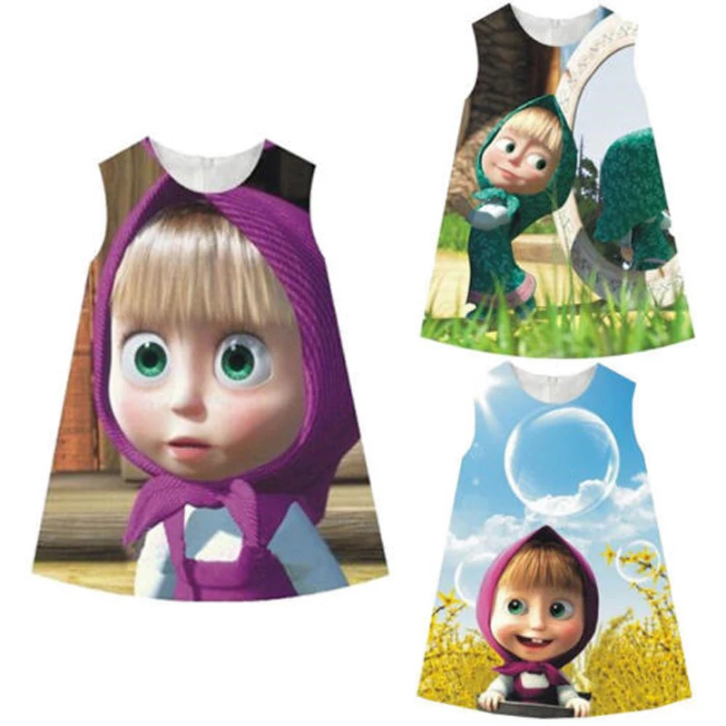 

2018 Newly Fashion Lovely Sweet Summer Toddler Baby Girls Dress 3 Style Sleeveless O-Neck Back Zipper Cartoon Print A-line Dress