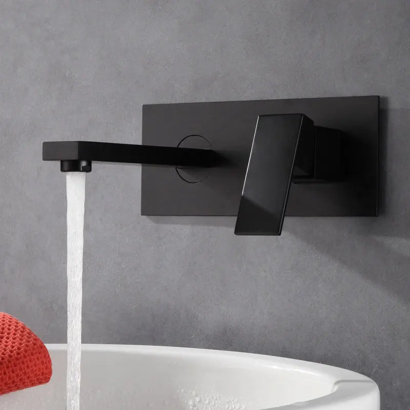 

Basin Faucet Wall Mounted Single Handle In-Wall Hot & Cold Sink Mixer Tap Rotation Bathroom Basin Faucet Black/Golden/Chrome