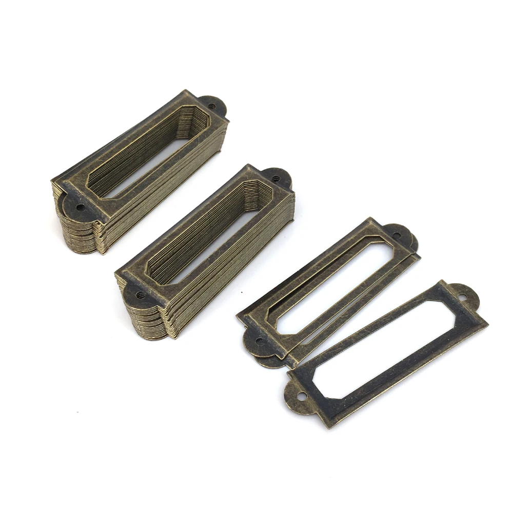 

60mmx17mm Metal Iron Antique Brass Label Frame Drawer Box Case Chest Bin Cabinet Card Label Holders