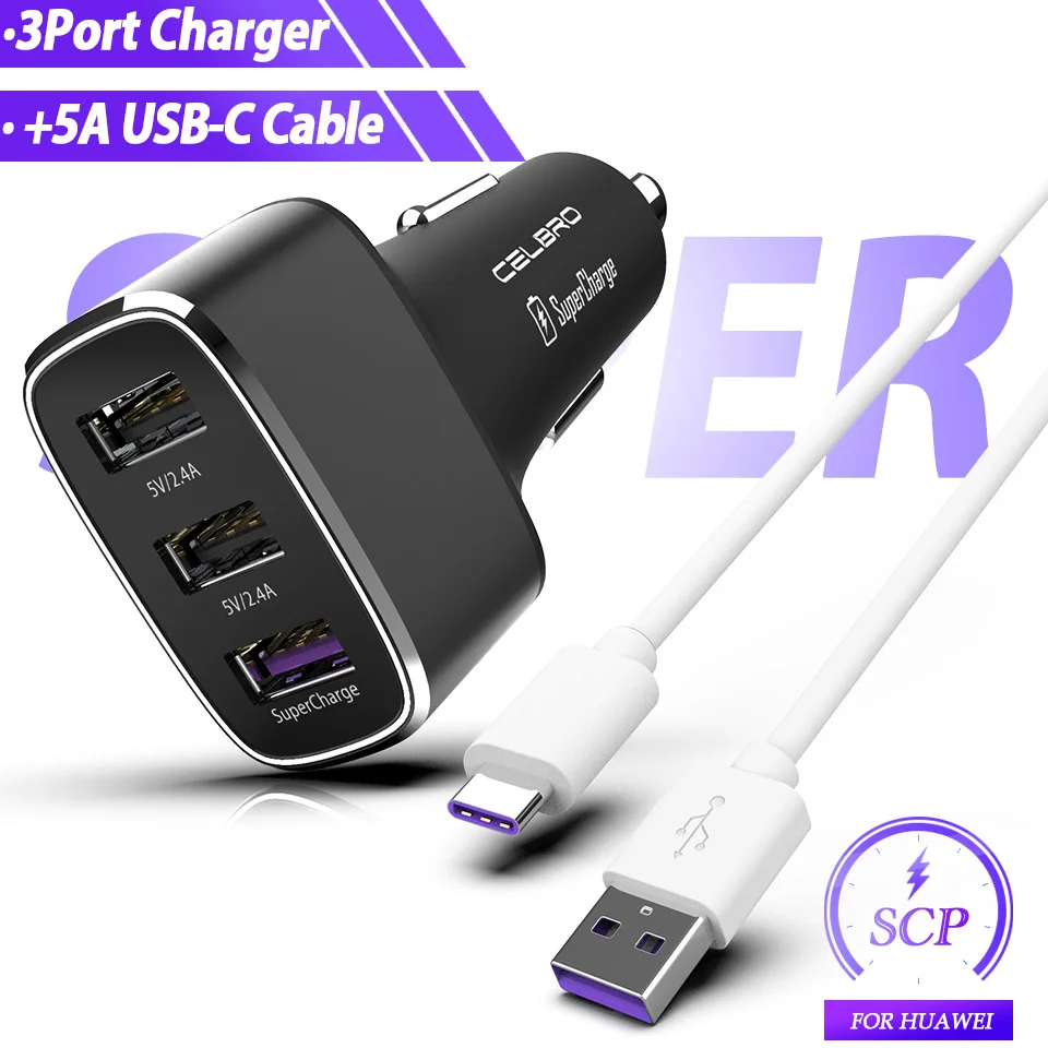 Металлический Supercharge зарядных порта USB для автомобиля Зарядное устройство Quick Charge 3,0 Dual USB адаптер для быстрого автомобильного телефона Зарядное устройство 3 Порты и разъёмы автомобиля-Зарядное устройство для huawei Коврики 30 20 Pro - Тип штекера: Black 3USB Power Set