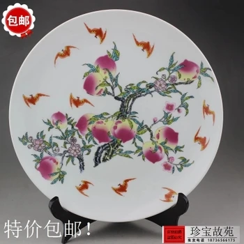 

Jingdezhen antique blue and white porcelain, flat peach tree hanging plate home furnishing