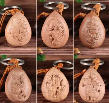 

Key chain of 12 zodiac animals Carved mahogany stereo key chain Random delivery mix design