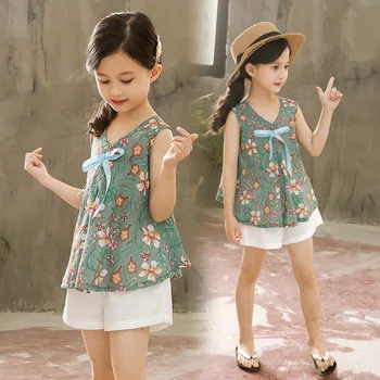 

Girls Summer Clothes 2019 Children's Clothing Girl Toddler Kids Boutique Outfits Sleeveless Tops +Shorts 2pcs 3 to 13 Years
