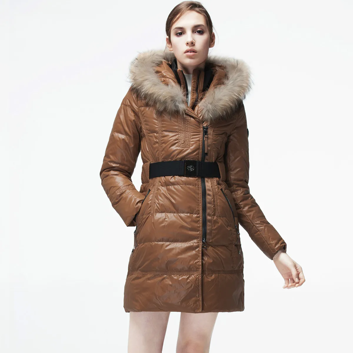 AYUNSUE/осенне-зимняя женская куртка, модная женская куртка-пуховик, длинное пальто с меховым воротником, Женская куртка с двойным воротником, Campera KJ553 - Цвет: Orange