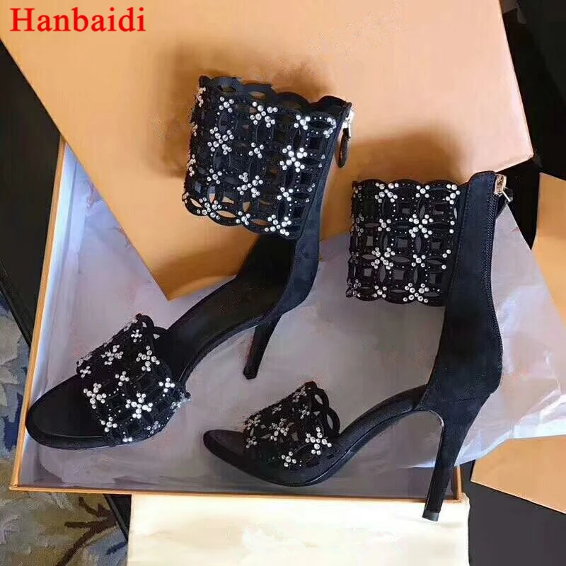 

Black Women Summer Sandals Luxury Rhinstone Suede Leather Gladiator Shoes Sexy High Heels Party Wedding Shoes Tenis Feminino