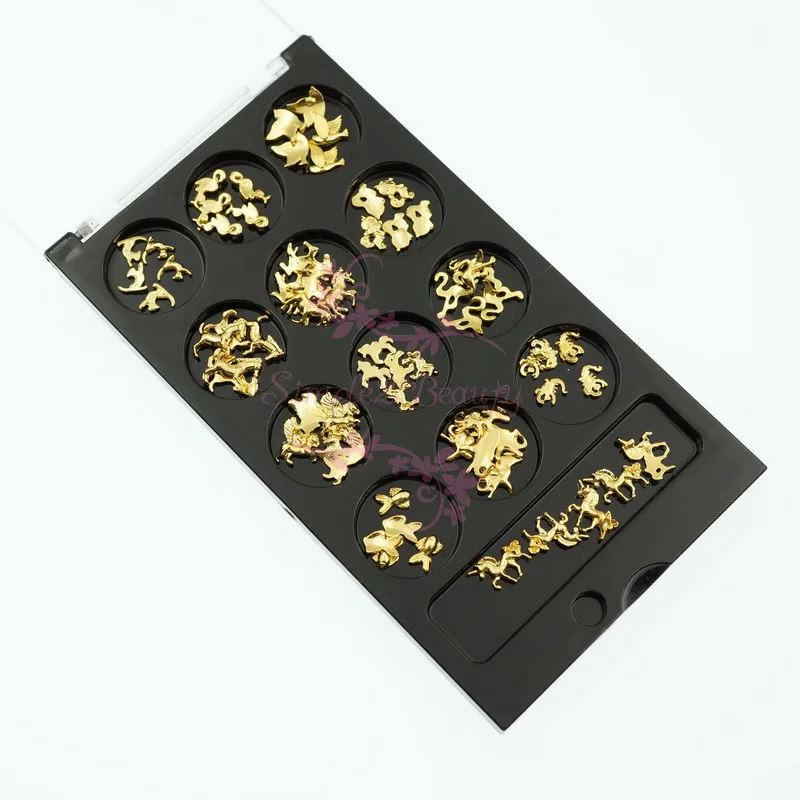

1 Set Mix Animal Shape Cat Bird Horse Unicorn Gold Tone Salon Acrylic Nail Art Alloy Charms Manicure 3D DIY Design Decoration