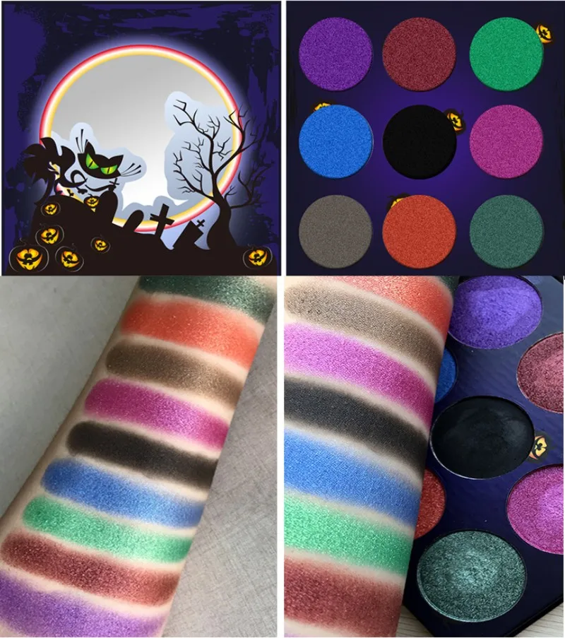 9 Colors Pumpkin Eyeshadow Palette Shimmer Matte Glitter Eye Shadow Pallete Pigmented Beauty Makeup Palette for Halloween Party
